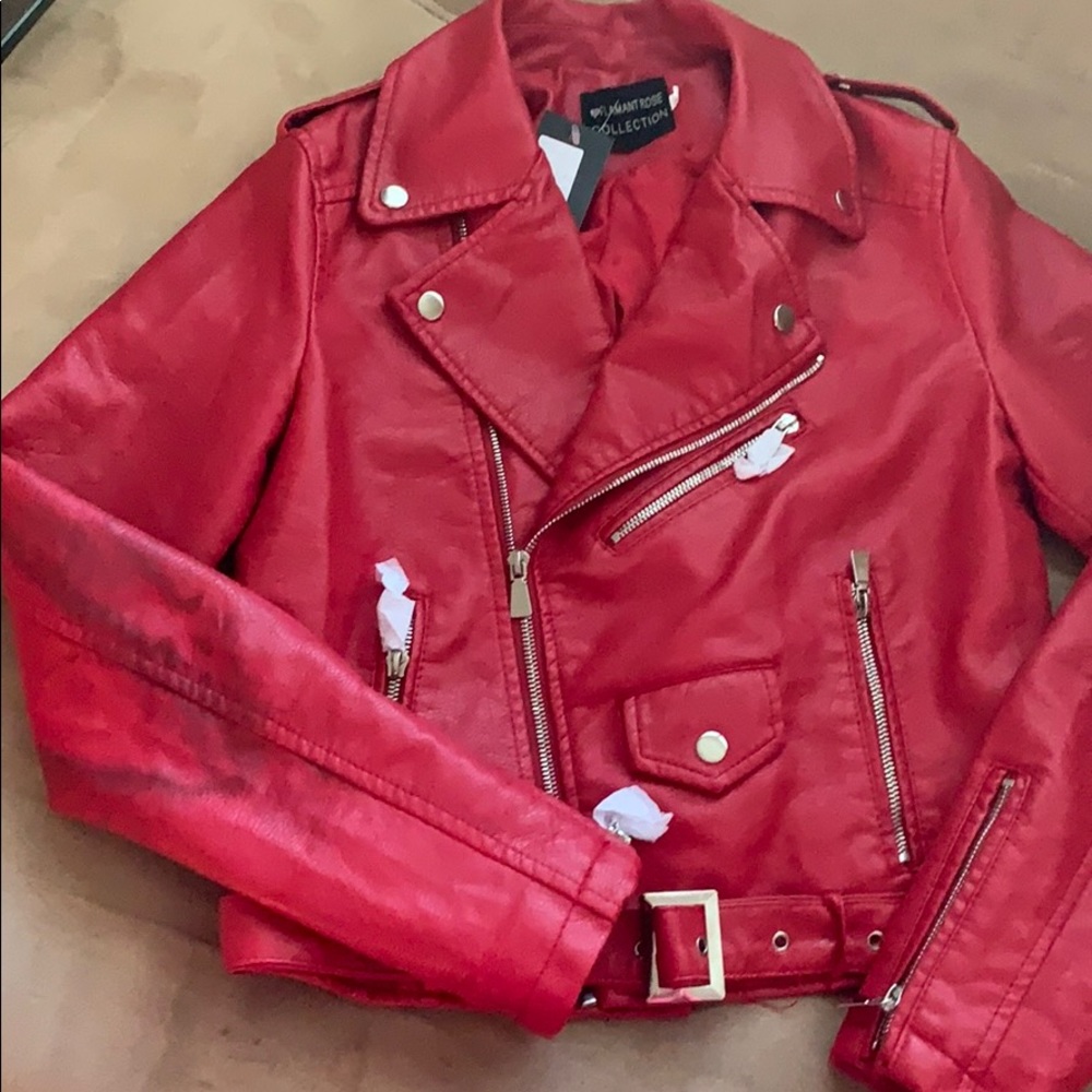 Red pleather (Faux leather) cropped jacket